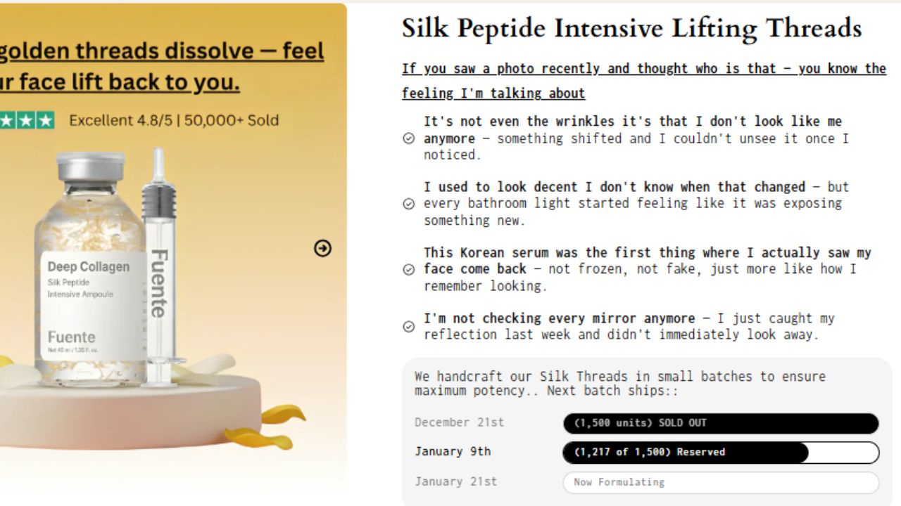 Fuente Silk Peptide Threads is a skincare product that has been appearing everywhere on social media. From Facebook to TikTok and Instagram, ads claim it can smooth wrinkles, tighten skin, and create a youthful glow — all without needles, procedures, or clinic visits. With promises like these, it’s fair to ask: is Fuente Silk Peptide Threads legit, or is it mostly marketing hype? Let’s break it down step by step. ⚠️ Disclaimer This video is for informational and educational purposes only. It should not be taken as shopping, legal, or financial advice. Always do your own research before purchasing from any online store or platform. 🧴 What Is Fuente Silk Peptide Threads? Fuente Silk Peptide Threads is marketed as a Korean-inspired facial serum. According to its advertising, it contains peptides, collagen, elastin, and moisturizing ingredients designed to improve skin texture and hydration. One of the biggest visual selling points is the presence of silk-like or gold-colored threads inside the serum. These strands are claimed to lift and tighten the skin when applied, giving the face a firmer appearance. On the surface, it looks innovative — but the science behind these claims deserves closer attention. 🧪 Collagen &amp; Elastin Claims Explained Collagen and elastin are often used as buzzwords in skincare marketing. While they are essential for youthful skin, topical collagen does not increase the skin’s natural collagen production. These molecules are too large to penetrate deeply into the skin. In most cases, they sit on the surface and act as hydrating or smoothing agents. Any plumping effect is usually temporary and fades once the product is washed off. This means the product may moisturize, but it does not rebuild skin structure. 🪡 Do the “Silk Threads” Actually Lift Skin? This is where expectations can become misleading. In real dermatology, thread lifts are medical procedures performed by trained professionals using physical threads placed under the skin. A topical serum cannot recreate this effect. The tightening sensation some users report is likely caused by film-forming ingredients. These ingredients dry on the skin and create a temporary pulling feeling, making the skin look smoother for a short time. The effect is cosmetic, not structural, and disappears with cleansing. 🧬 Peptides: Helpful, But Limited Peptides can support hydration and mild smoothing and may help improve skin appearance over time. However, they do not lift sagging skin or replace professional treatments like Botox or clinical thread lifts. Having more peptides listed on a label does not automatically mean stronger or long-term anti-aging results. 💬 What Real Users Are Saying Outside of sponsored ads, feedback becomes more mixed. On forums and discussion platforms, many users say they first discovered Fuente Silk Peptide Threads through paid promotions rather than trusted skincare communities. Some people believe the product appears white-labeled, meaning similar formulas may be sold under different brand names. Common concerns include: Overly polished reviews Gimmicky gold threads Sticky or heavy texture Short-lived results These patterns often point to marketing-driven products rather than breakthrough skincare formulas. 💰 Pricing &amp; Value Concerns Another red flag for some buyers is pricing. Similar peptide serums with nearly identical packaging can be found on wholesale or international platforms for much lower prices. Fuente Silk Peptide Threads is sold at a premium, suggesting the cost may be driven more by advertising than by formulation quality. ✅ Final Verdict Fuente Silk Peptide Threads does not appear to be an outright scam. Customers likely receive a real product that offers hydration and short-term smoothing. However, the lifting, tightening, and anti-aging claims are clearly exaggerated. There is no evidence that it can replace medical treatments or deliver lasting structural changes to the skin. For anyone considering this product, the best approach is realistic expectations. It may work as a basic cosmetic serum, but dramatic results without medical treatment are almost always marketing — not science.